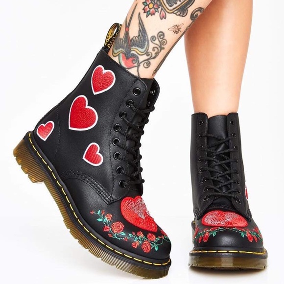 Dr. Martens 1460 Pascal Sequin Hearts Boots - Picture 2 of 12